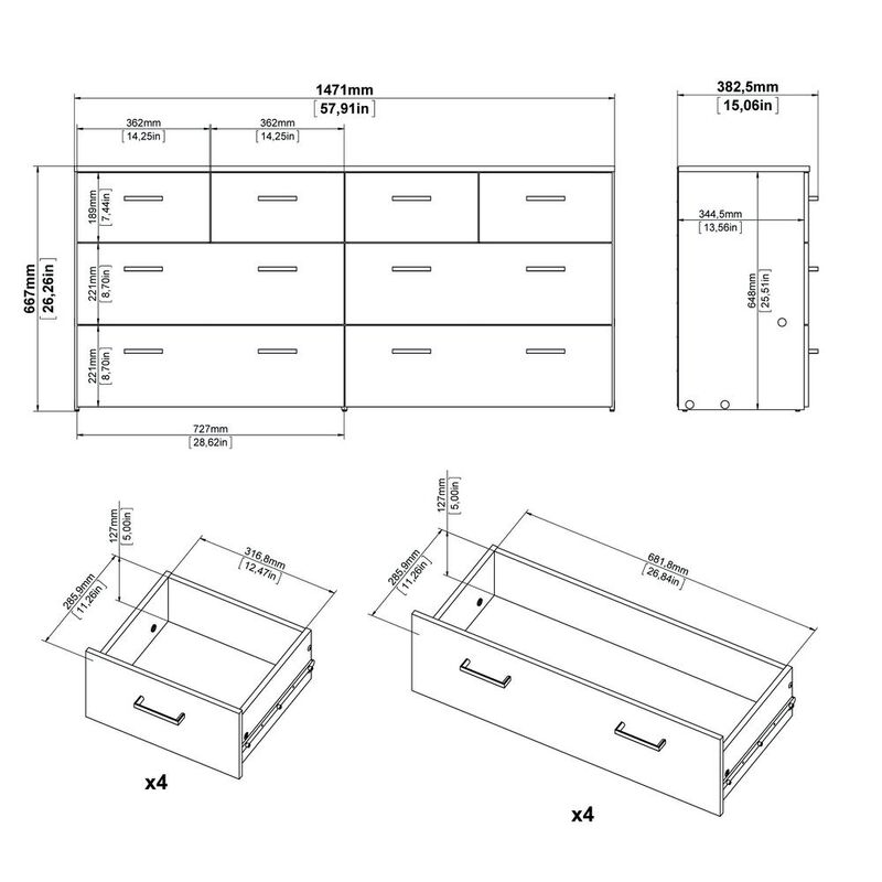 Tvilum 8 Drawer Double Dresser Oak Structure/White