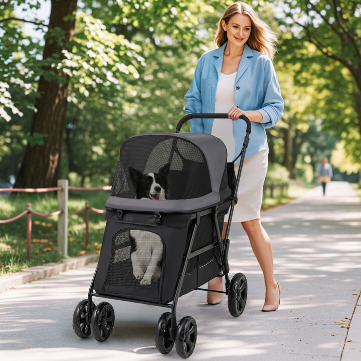 Dog Stroller for Medium Small Senior Elderly Dogs with Dual Entry
