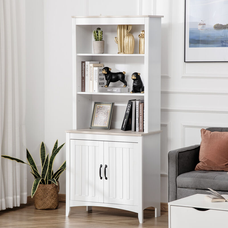 HOMCOM 70" Kitchen Hutch, Freestanding Storage Pantry Cabinet with 3-Tier Shelving, Sideboard with Adjustable Shelves and Open Countertop, White