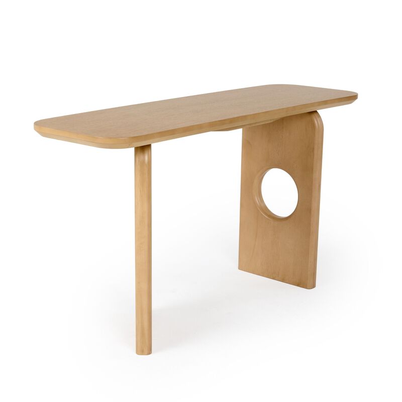 Noe Ohan 55 Inch Console Table, Rectangular, Light Brown Solid Rubberwood - Benzara