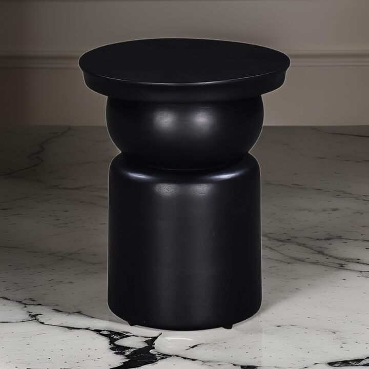 Side End Table, 16 Inch Round Top, Thick Pedestal Base, Black Mango Wood - Benzara