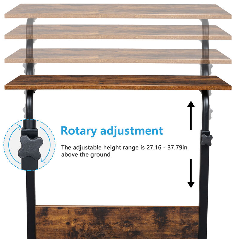 Adjustable Height Rolling Side Table, P2 15MM MDF & Steel with Baffle for Workspace