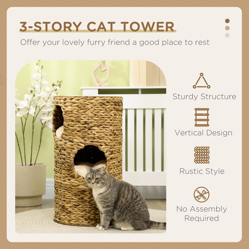 Beige Cat House: 3-Story Indoor Condo Tower with Removable Cushions