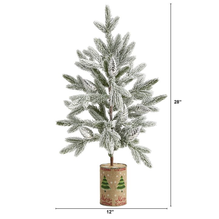 Hivvago 28 Inches Flocked Christmas Artificial Tree in Decorative Planter