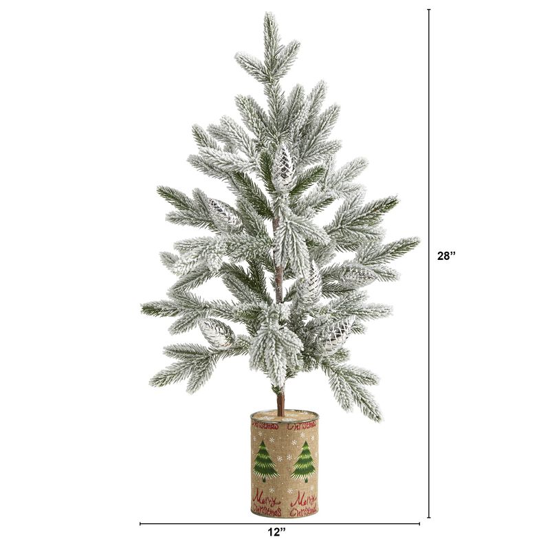 Hivvago 28 Inches Flocked Christmas Artificial Tree in Decorative Planter