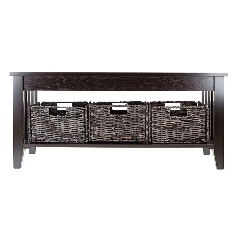 Hivvago Espresso 2 Tier Coffee Occasional Table with 3 Storage Baskets
