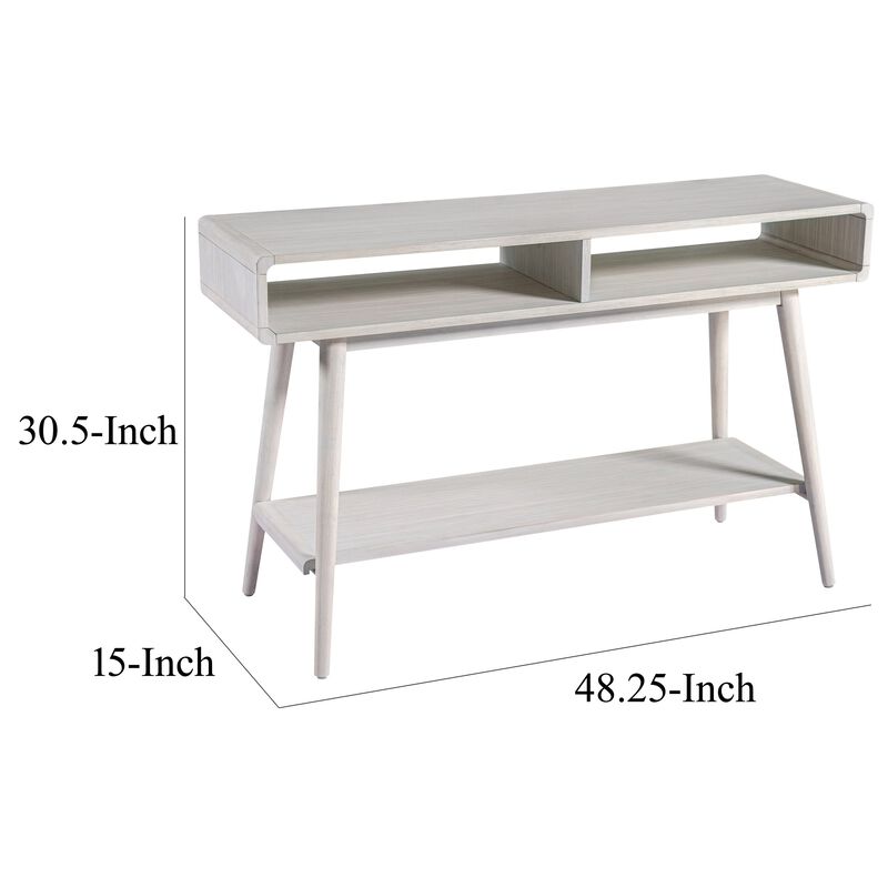 Camy Sofa Console Table, 2 Open Cubbies, 1 Lower Shelf, White 48 Inch - Benzara