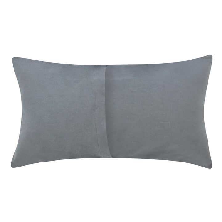 Cae Lumbar King Pillow Sham, Blue Cotton, Belgian Flax Linen, 20x36 - Benzara