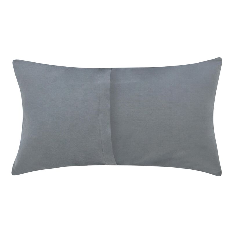 Cae Lumbar King Pillow Sham, Blue Cotton, Belgian Flax Linen, 20x36 - Benzara