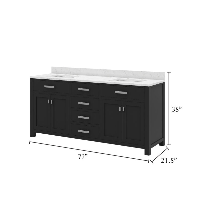 Madison 72 In. Double Sink Carrara White Marble Countertop Bath Vanity in Espresso