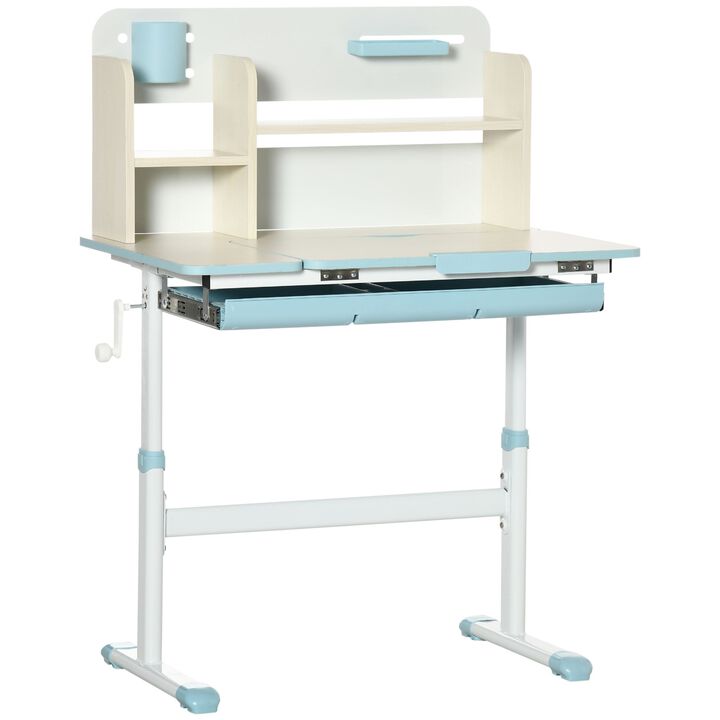 Blue Kids' Workstation: Adjustable Desk Set with Tilt Top & Drawer