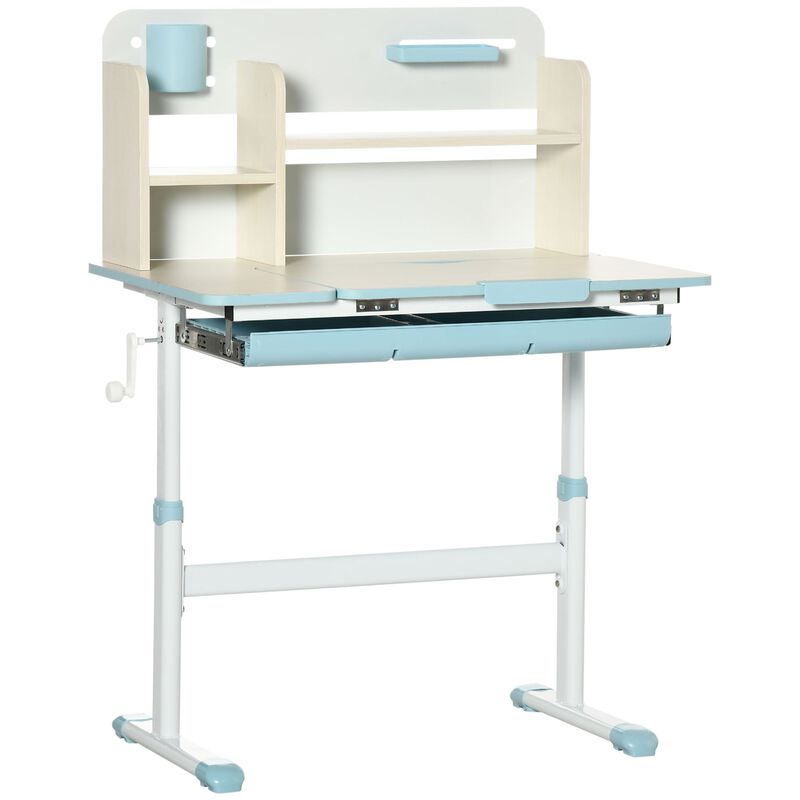 Blue Kids' Workstation: Adjustable Desk Set with Tilt Top & Drawer