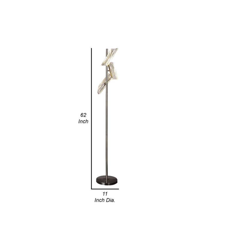 Spark 62 Inch Floor Lamp, 3 Cylindrical Glass Shades, Antique Brass, Gold - Benzara