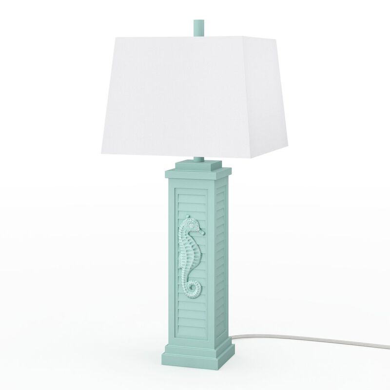 Lux Lighting Sea Horse Shutter 32” Resin Teal Lamp with USB, (Set of 2)