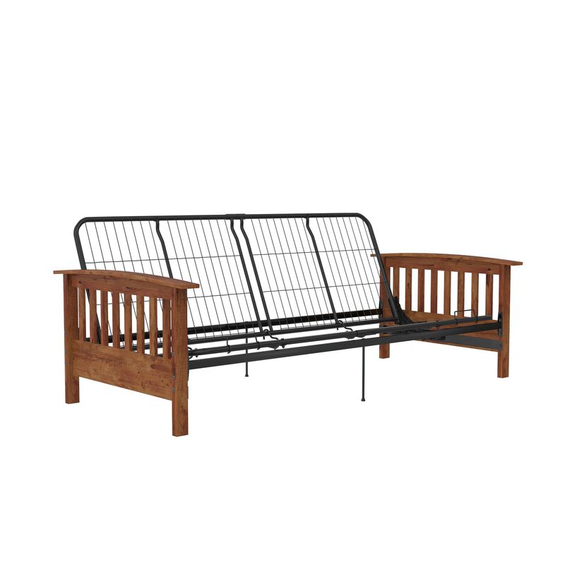 Mili Walnut Wood Arm Metal Futon Frame with 6-Inch Mattress