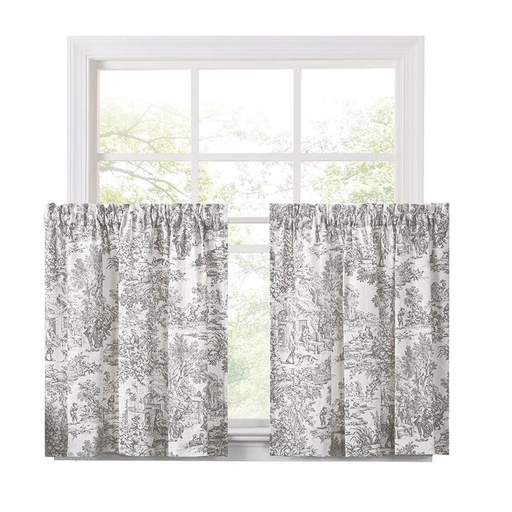 Ellis Curtain Victoria Park Toile Room Darkening Window Rod Pocket Pair Set With 2 Tiers - 2-Piece - 68x72", Gray