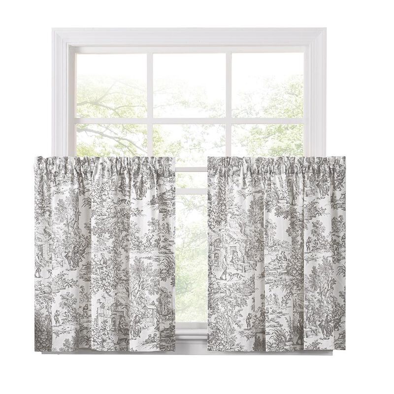 Ellis Curtain Victoria Park Toile Room Darkening Window Rod Pocket Pair Set With 2 Tiers - 2-Piece - 68x72", Gray