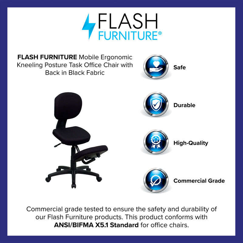 Tatum Mobile Ergonomic Kneeling Posture Task Office Chair with Back in Fabric