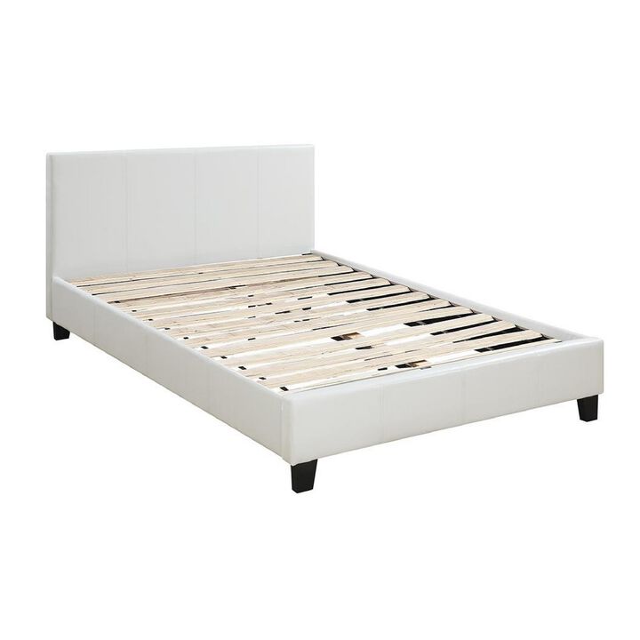 Transitional Style Leatherette Queen Bed with Padded Headboard, White-Benzara