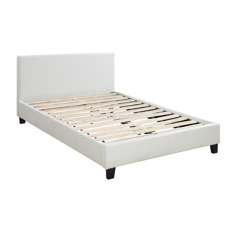 Transitional Style Leatherette Queen Bed with Padded Headboard, White-Benzara