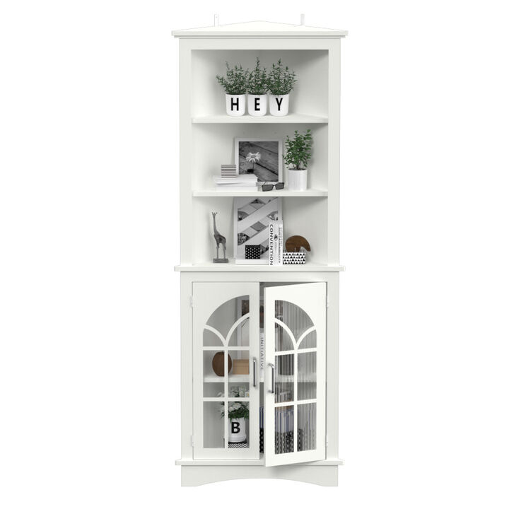 MONDAWE 63.3" Tall Freestanding Bookcase Corner Storage Cabinet with Doors and Adjustable Shelves 5-Tier Corner Display Cabinet