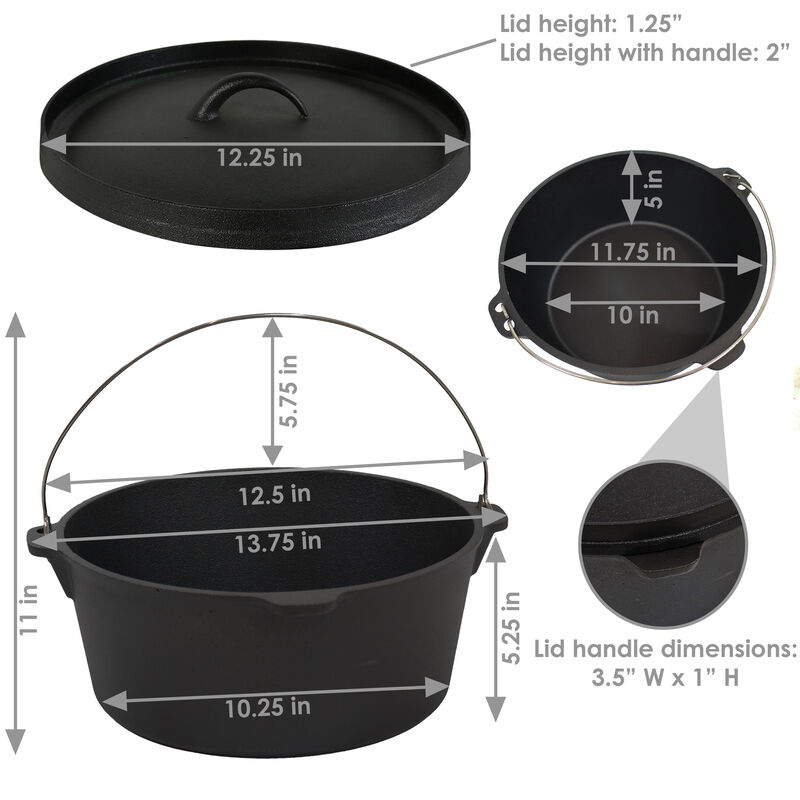 Sunnydaze 8 qt Cast Iron Pre-Seasoned Deep Dutch Oven with Handle