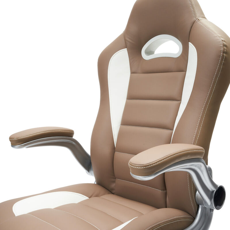 High Back Executive Sport Race Office Chair With Flip-Up Arms, Camel