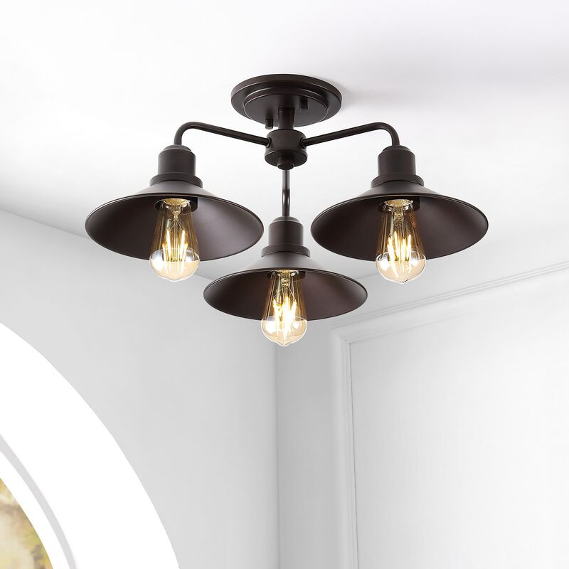 Calvin 3-Light Iron Industrial LED Semi Flush Mount
