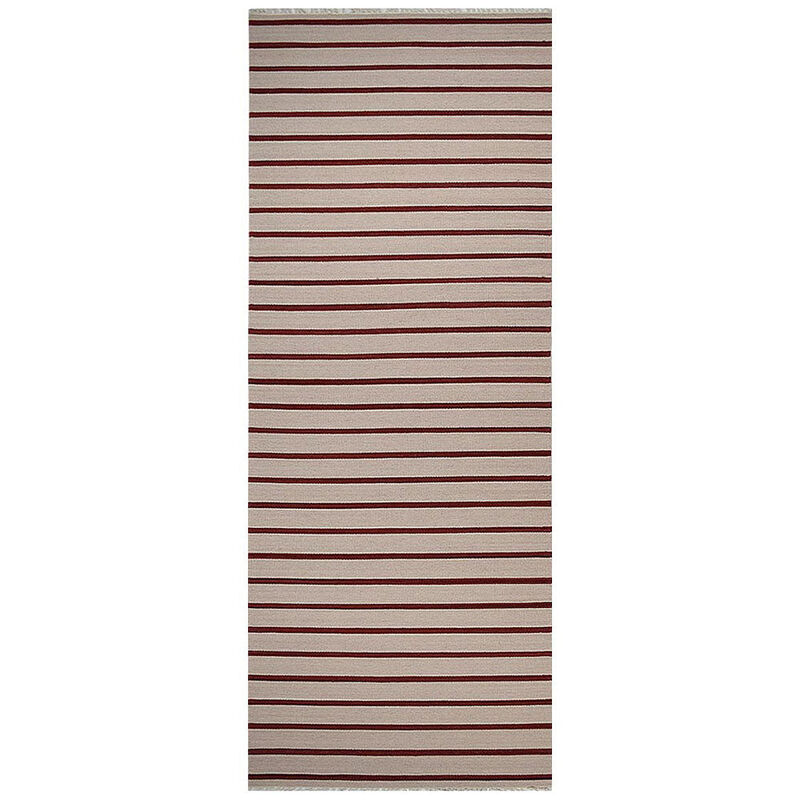 RUGSOTIC CARPETS HAND WOVEN FLAT WEAVE KILIM WOOL ECO-FRIENDLY AREA RUGS  - 2'6''x6', Runner Shape, Cream Red Color, Contemporary Modern Design, Low Pile Handmade Rugs for Living Room (D00118)