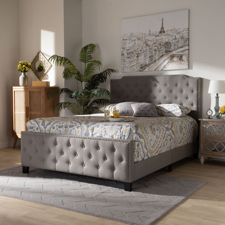 Baxton Studio Marion Transitional Cream Fabric Upholstered Button Tufted Queen Size Panel Bed