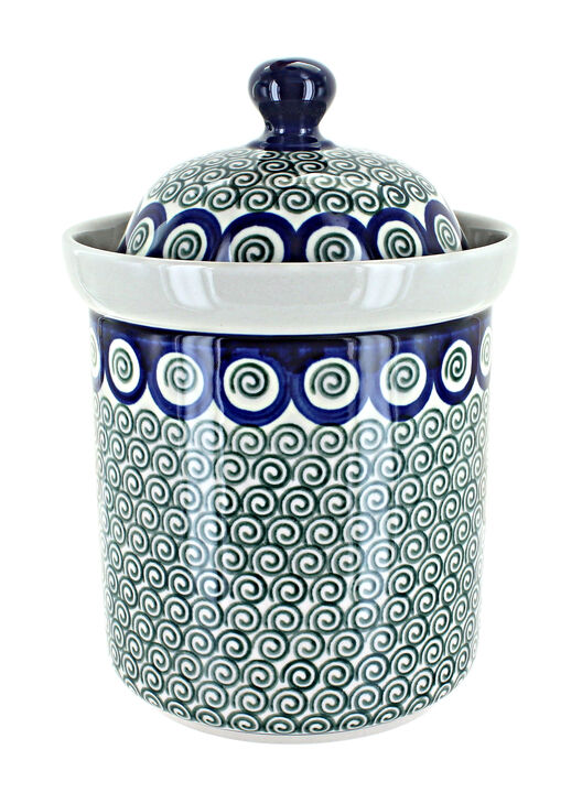 Blue Rose Polish Pottery Peacock Swirl Medium Canister