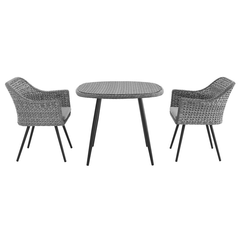 Endeavor 3 Piece Outdoor Patio Wicker Rattan Dining Set - Gray Gray