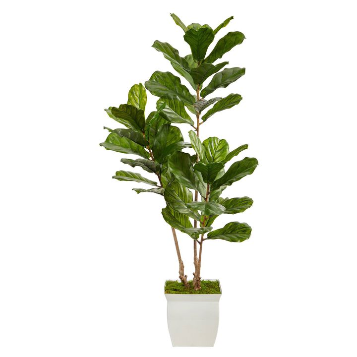 Nearly Natural 5.5-in Fiddle Leaf Tree in Planter UV (Indoor/Outdoor)
