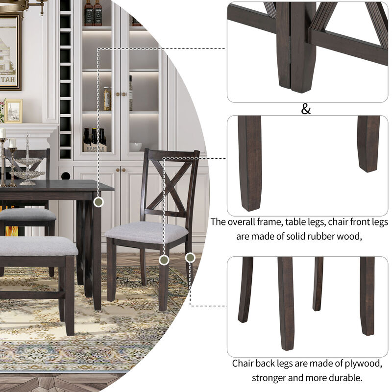 Merax  6-Piece Solid Wood  Family Dining Table Chiars Set