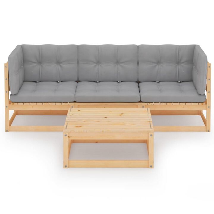 vidaXL 4 Piece Garden Lounge Set with Cushions Solid Pinewood