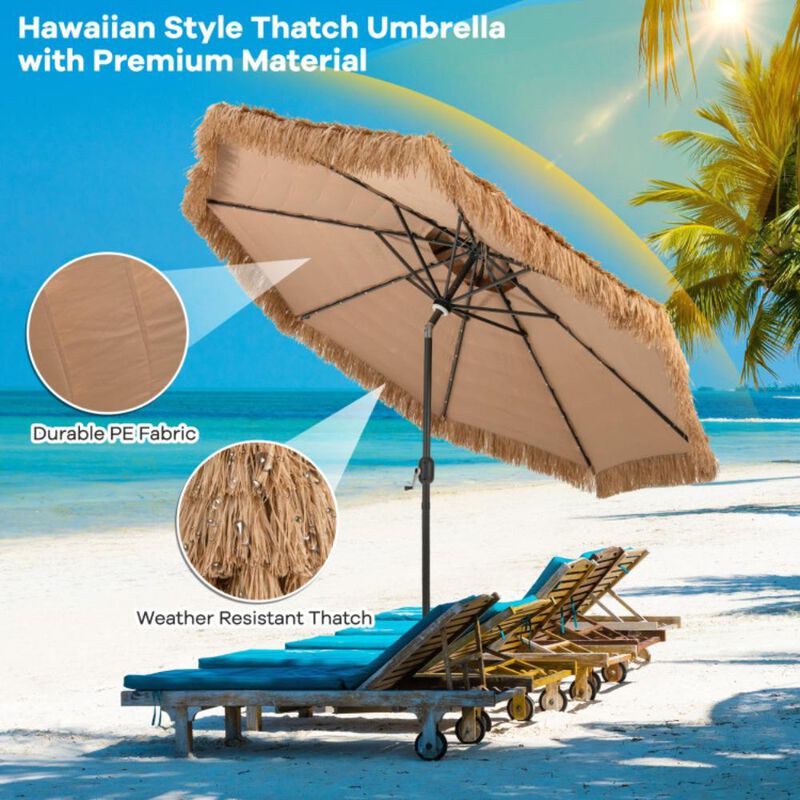 Hivvago 10 Feet Hawaiian Style Solar Lighted Thatched Tiki Patio Umbrella