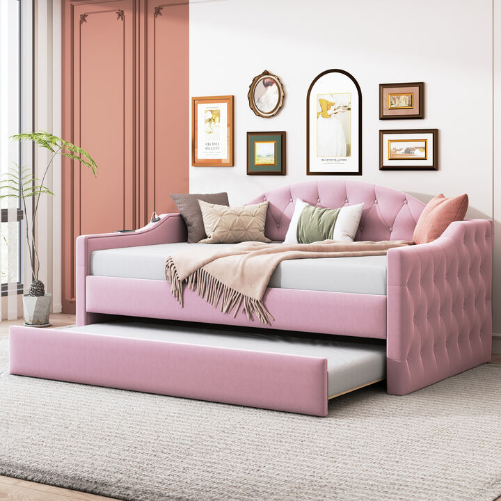 Merax Velvet  Sofa Bed Daybed with Trundle