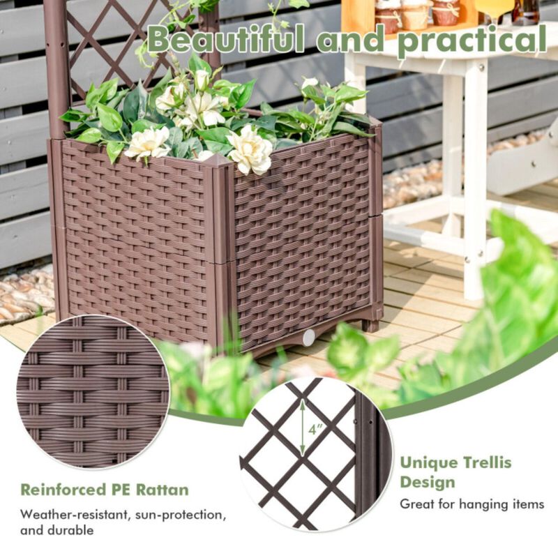 Hivvago Raised Garden Bed with Trellis Planter Box for Climbing Plants -Brown