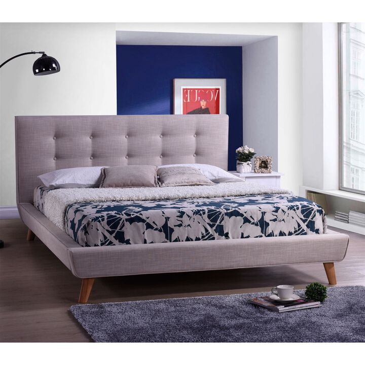 Modern Classic Linen Upholstered Platform Bed with Button Tufted Headboard