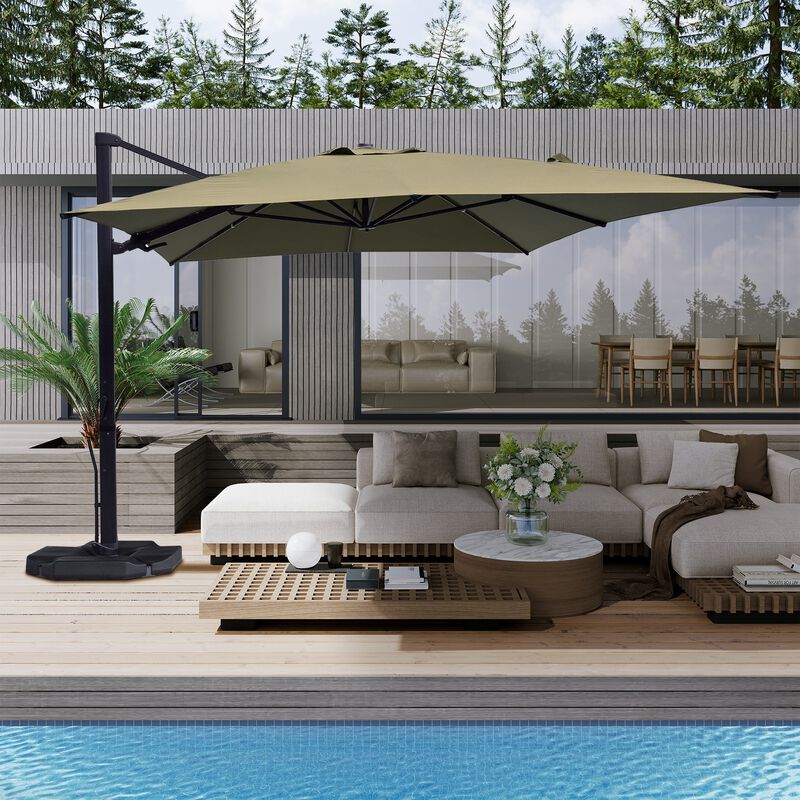 10x13 ft. 360 Rotation Patio Cantilever Umbrella with Base in Taupe