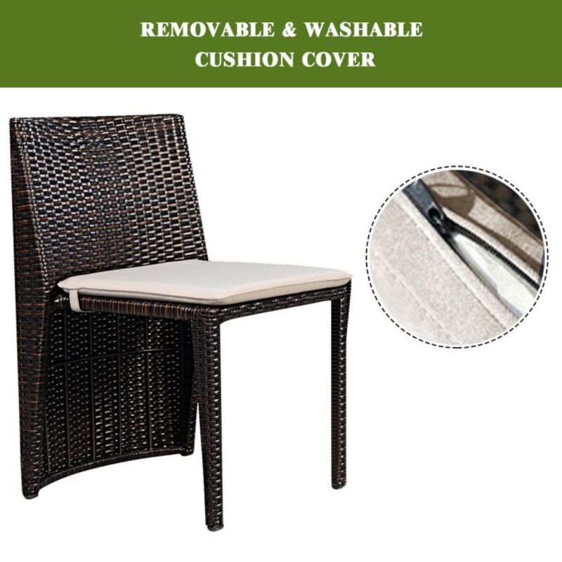 Hivvago 3 Pieces Cushioned Wicker Patio Bistro Set with No Assembly Needed