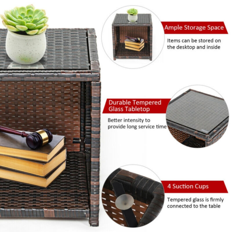 3 Pieces PE Rattan Wicker Furniture Set with Cushion Sofa Coffee Table for Garden
