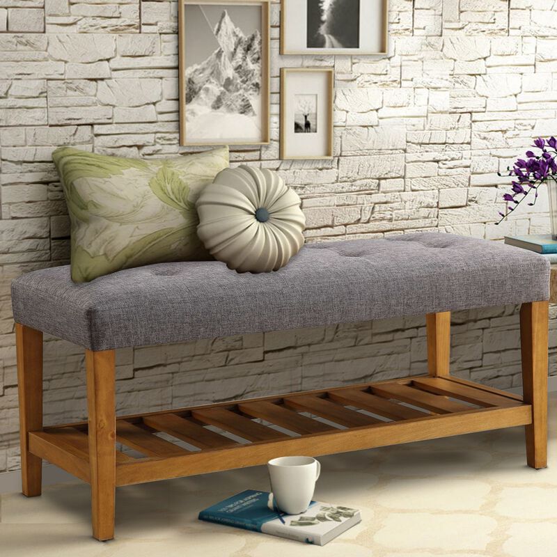 Wooden Bench, Gray & Oak-Benzara