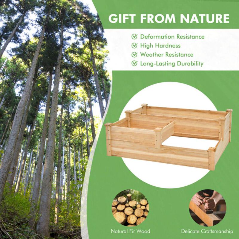Hivvago 3-Tier Wooden Raised Garden Bed with Open-Ended Base