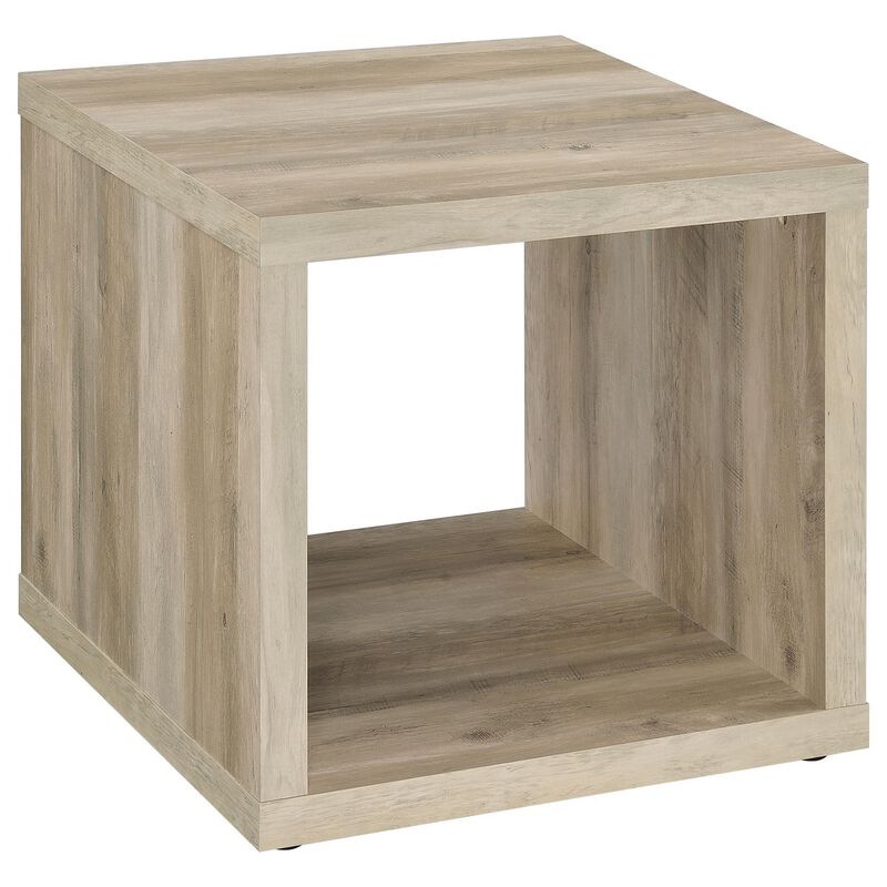 Rizz Side End Table, Square Cube Design Shelf, 23 Inch Light Brown - Benzara