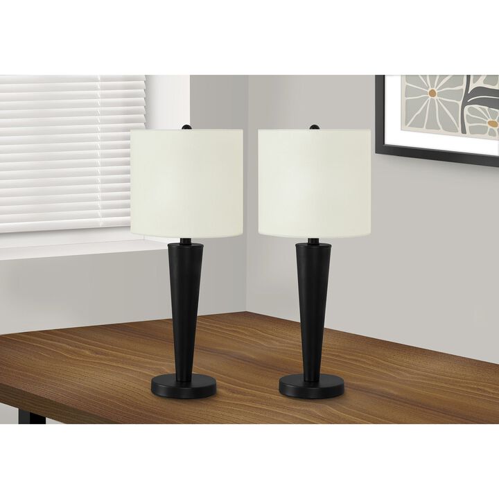 Monarch Specialties I 9643 - Lighting, Set Of 2, 24"H, Table Lamp, Usb Port Included, Black Metal, Ivory / Cream Shade, Contemporary