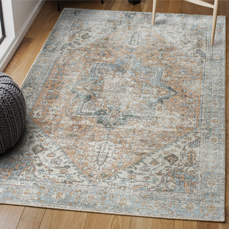 Armae Distressed Medallion Chenille Machine-Washable Area Rug