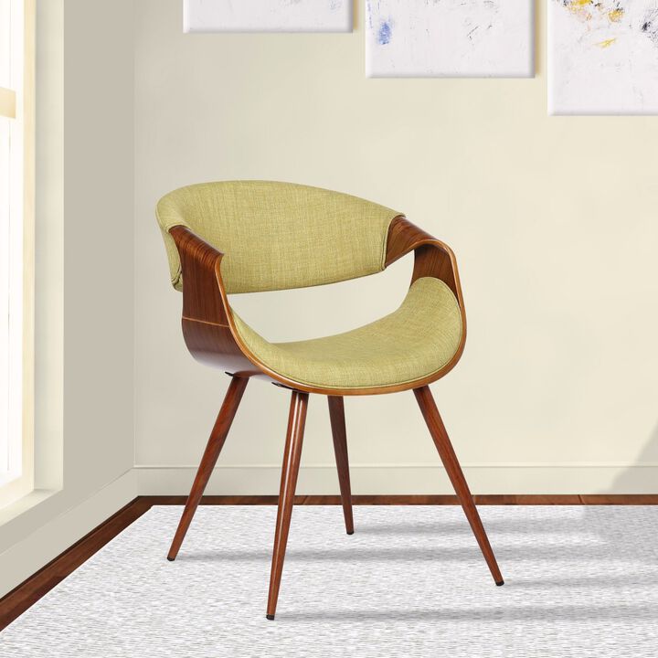 Curved Back Fabric Dining Chair with Round Tapered Legs, Brown and Green-Benzara