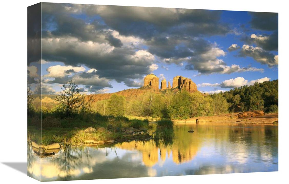 Cathedral Rock reflected in Oak Creek at Red Rock crossing, Red Rock State Park near Sedona, Arizona-Canvas Art-16x12