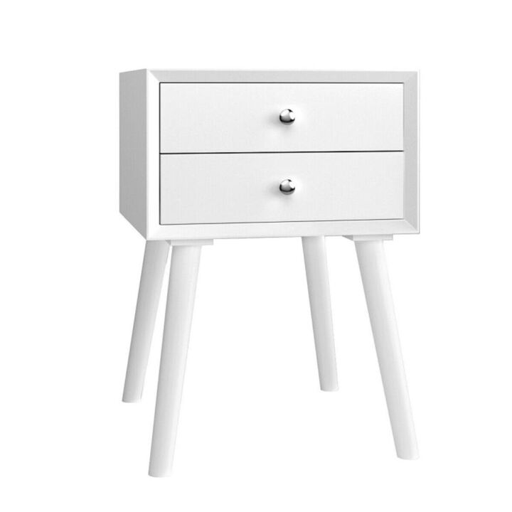 Hivvago Wooden Nightstand Mid-Century End Side Table with 2 Storage Drawers